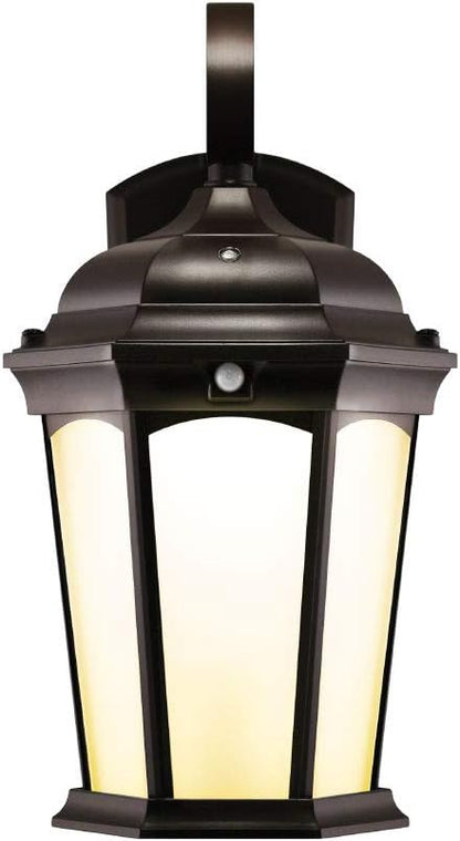 Euri Lighting EFL-130F-MD Flickering Flame Lantern, Frosted Glass, with Integrated Security Light (3000K), Photocell and Motion-Sensor (Dusk-to-Dawn), Oil Rubbed Bronze Housing (Pack of 1)