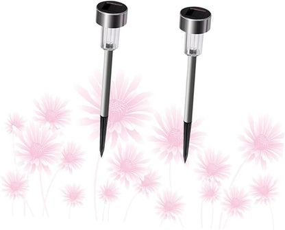 Mikikit 2pcs Stainless Steel Solar Garden Lights Led Pathway Lights for Outdoor Auto Solar Ground for Landscape Patio Pathway