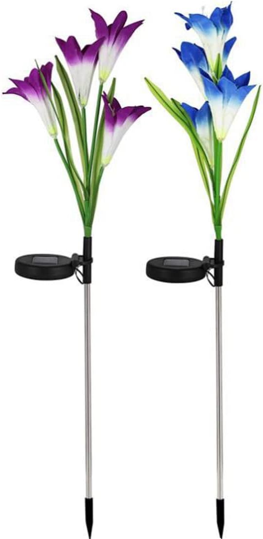 Ulalaza 2PCS Garden Solar Lights Multi-Color Changing 4 LED Flower Stake Light Decorative Landscape Lawn Yard Outdoor Lights Purple and Blue Length is 800mm/30inch