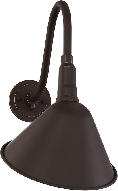 Franklin Iron Works Neihart Rustic Farmhouse Industrial Outdoor Barn Light Fixture Bronze 18 1/4" Curving Gooseneck RLM for Exterior House Porch Patio Outside Deck Garage Yard Front Door Home