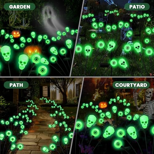 vignuto Halloween Decorations Outdoor, Scary Eyeball Lights,8PACKS 64LED,IP65 Waterproof,Halloween Decor for Garden/Yard/Patio/Lawn/Pathway(Green)