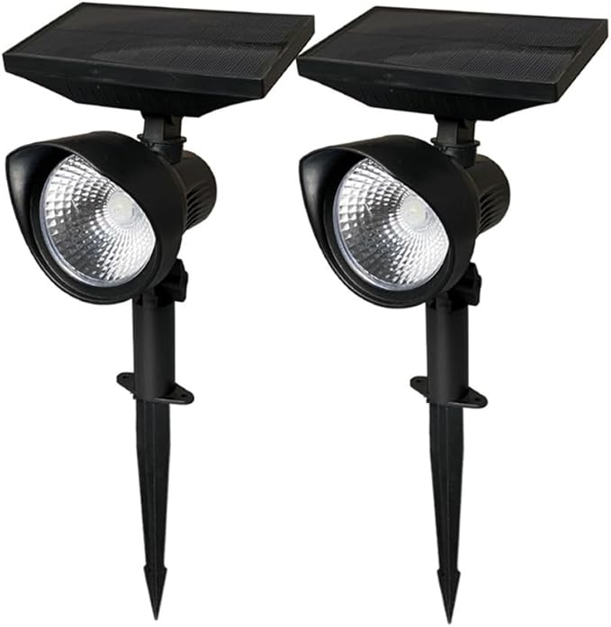 Adjustable Solar Spot Lights with Stakes Set of 2 – Warm White LED, Black, Auto On/Off Dusk-to-Dawn, Water & Weather Resistant – Solar Garden Lights for Outdoor Path, Patio, Lawn