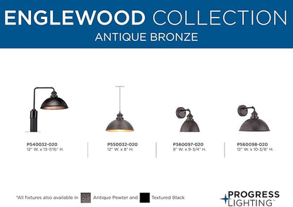 Progress Lighting Englewood Collection 1-Light Farmhouse Outdoor Medium Wall Lantern Light Antique Bronze, 10.38x12.00x12.00