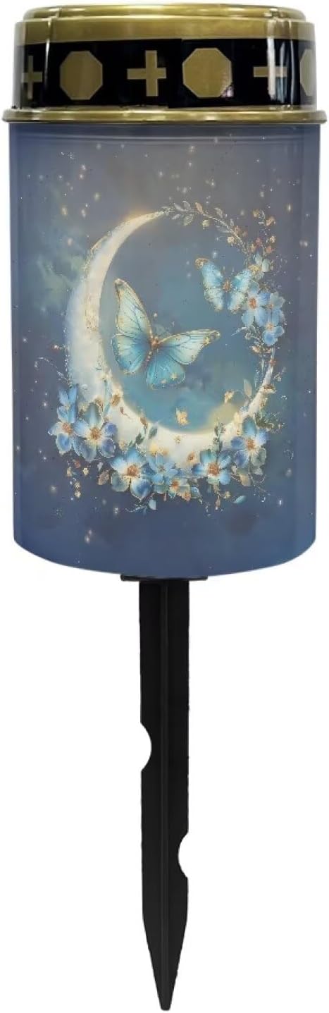 Butterfly Cemetery Solar Lights Moon Solar Lights Outdoor Cemetery Decorative for Cemetery Mom Solar Outdoor Lights Waterproof for Your Garden, Landscape, Path, Yard