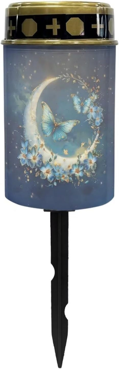 Butterfly Cemetery Solar Lights Moon Solar Lights Outdoor Cemetery Decorative for Cemetery Mom Solar Outdoor Lights Waterproof for Your Garden, Landscape, Path, Yard