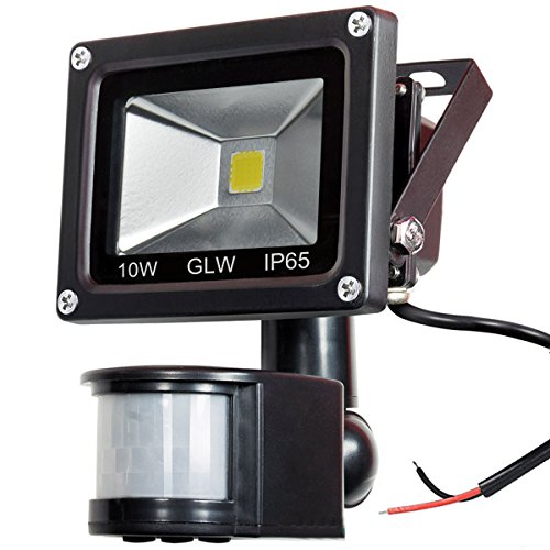 LED Motion Sensor Flood Light 12V DC 10W Mini Lights IP65 Waterproof Outdoor Light 800LM,6000K Daylight White Security Light with PIR 80W Halogen Bulb Equivalent [NO Plug]