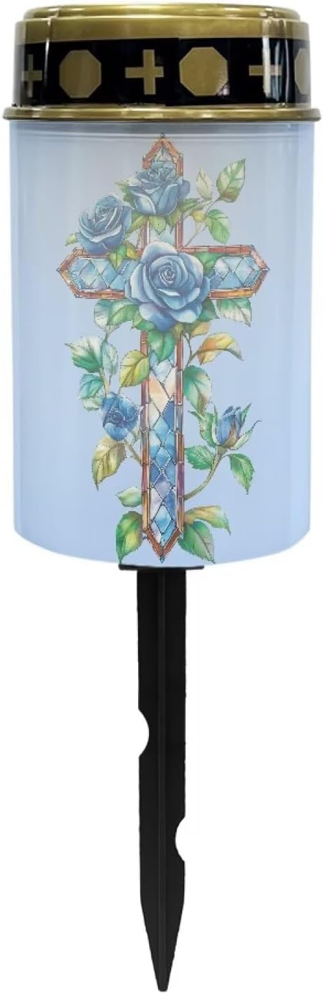 Cemetery Decorations for Grave Blue Solar Cross for Cemetery Grave Auto On/Off LED Solar Light for Landscape Outdoor Cemetery Decor Memorial Gifts 2 Pack