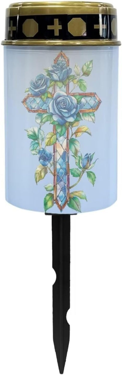 Cemetery Decorations for Grave Blue Solar Cross for Cemetery Grave Auto On/Off LED Solar Light for Landscape Outdoor Cemetery Decor Memorial Gifts 2 Pack