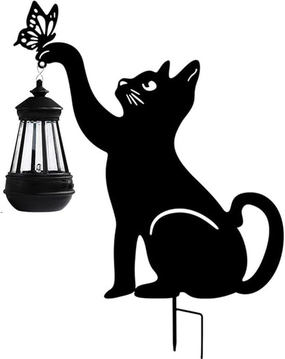 Garden Solar Cat Stake, Waterproof Landscape Path Lights,Metal Cat and Butterfly Decor Solar Garden Lights, Solar Laser Cut Cat Silhouette Stake for Outdoor Patio Yard Decorations