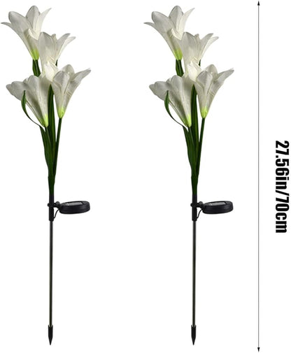 Outdoor Solar Lights, 2 Pack Solar Garden Lights with Lily Flowers, Waterproof Garden Light Outdoor - Yard Decorations for Patio Yard Decoration (White)