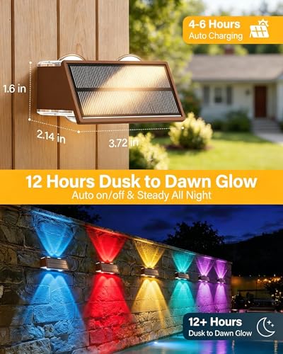 Solar Fence Lights Outdoor, 2 Pack Fence Solar Lights Waterproof