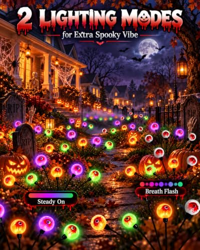 LORRYTE Solar Halloween Eyeball Lights, 6 Pack Swaying Outdoor Garden Decor