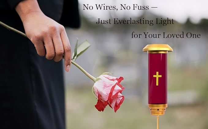 Solar Lights for Cemetery Graves - Solar Powered Memorial Light with Red Globe - Shatter-Resistant & Waterproof - Automatic Dusk to Dawn LED - Grave Decorations,Red Glow for Remembrance