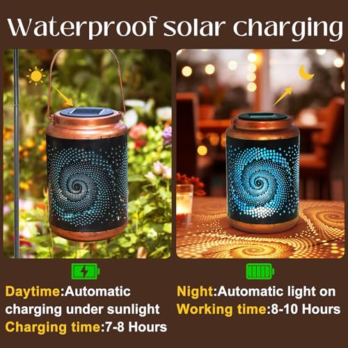 DIBIEECN Birthday Gifts for Women Mom Grandma Wife, Solar Lanterns Outdoor Waterproof, Metal Hanging Lights Garden Decor, LED Decorative Lantern for Patio Porch Backyard, Blue, 2 Pack