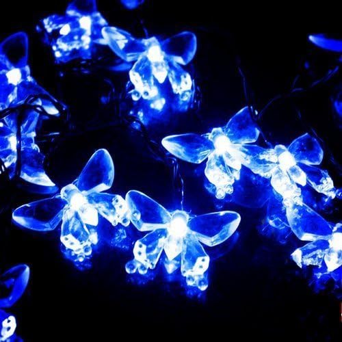 Solar String Lights, Waterproof 16ft 20LED Butterfly Christmas Fairy Lights Decorative Lighting for Home Party Wedding Patio Garden Porch Balcony (Blue)