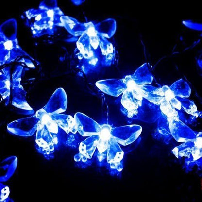 Solar String Lights, Waterproof 16ft 20LED Butterfly Christmas Fairy Lights Decorative Lighting for Home Party Wedding Patio Garden Porch Balcony (Blue)