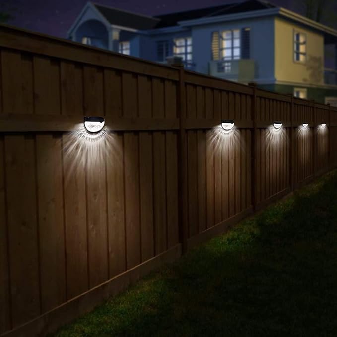 2-Pack LED Solar Fence Post Lights Outdoor Waterproof Auto On/Off Wall Mount Decorative Deck Lighting for Garden Patio Yard Path and Driveway (White Housing, Cool White)