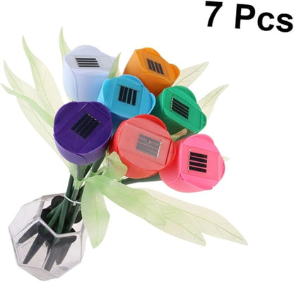 7pcs Tulips Shape Solar Led Garden Lights Pathway Outdoor Landscape Lighting Weatherproof Led Outdoor Solar Lights Auto Sensor Easy Install for Garden Decor Driveway Patio Random