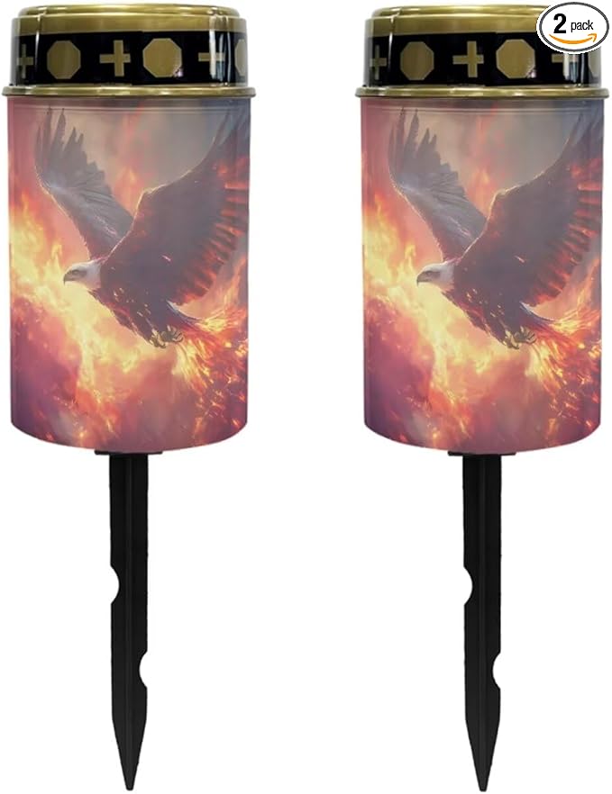Poceacles 2 Pack Solar Lights Outdoor Grave Solar Lights for Cemetery Decoration Solar Outdoor Lights Cemetery Solar Lamp for Garden Lawn Backyard Pathway Decor, Eagle Flame