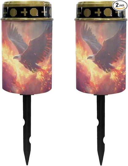Poceacles 2 Pack Solar Lights Outdoor Grave Solar Lights for Cemetery Decoration Solar Outdoor Lights Cemetery Solar Lamp for Garden Lawn Backyard Pathway Decor, Eagle Flame
