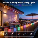 Beizelte Outdoor String Lights, 290FT RGB+IC Outside Light Dimmable Shatterproof LED Bulbs, IP67 Waterproof Chasing Effect Lighting DreamColor Patio Strip Lights for Backyard, Balcony, Outdoor Living