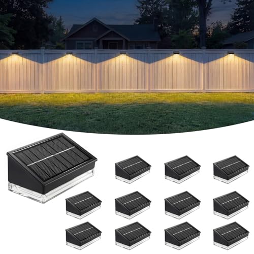 Solar Fence Lights 12 Pack, Outdoor Solar Lights with 3 Color Temperatures, IP65 Waterproof Wide-Angle LED Lighting for Fence, Wall