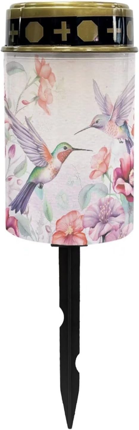 Hummingbird Cemetery Solar Lights for Grave Waterproof and Weather Resistant Solar Lights Outdoor Pathway Flameless Solar Powered Light for Prayer Grave Decor Candle Lamp