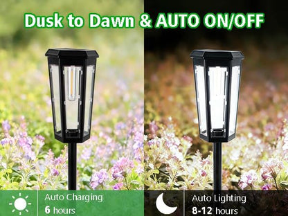 echosari Solar Pathway Lights Outdoor, 8 Pack Solar Powered Garden Lights Waterproof IP65, Auto On/Off, Solar Driveway Landscape Lights for Yard Path Landscape Walkway Lawn（Cool White）