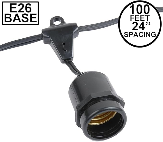 Novelty Lights 100 Feet Heavy Duty Light String with 50 Suspended E26 Sockets, Black - Outdoor Security Flood Light | Lumora