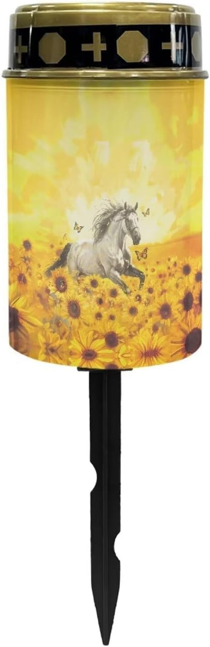 Garden Stake Light, White Horse Sunflower Solar Lights for Cemetery Grave,Solar Pathway Lights Outdoor,Lawn Yard Patio Garden Decor