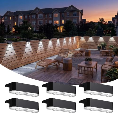 6 Pack Solar Fence Lights Outdoor, Railing Light Solar Powered, IP65 Waterproof Led Deck Solar Lights for Outside Backyard Balcony Porch, Cool White