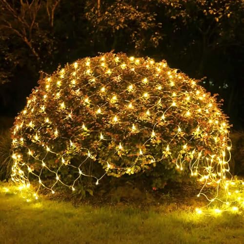 JMEXSUSS Net Lights Outdoor Mesh Lights, 200 LED 9.8ft x 6.6ft Christmas Net Light Outdoor Waterproof, Plug in Bush Light for Lawn Ceiling Hedge Garden Patio Christmas Tree Decor(Warm White)