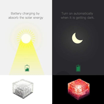 4 Pack Solar Path Ice Cube Lights Outdoor, Waterproof Glass LED Glass Clear Brick in-Groud Buried Festive Light Night Lamp for Garden Courtyard Pathway Patio Pool Pond Decoration(Red)