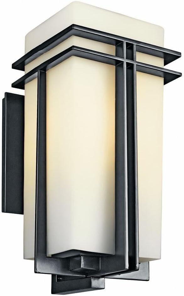 Kichler Tremillo 20.25" Outdoor Wall Sconce Light in Black, Exterior 1-Light Fixture with Satin Etched Cased Opal | Lumora