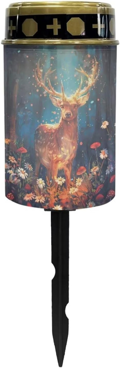 Deer Solar Lights for Outside Floral Grave Lights for Cemetery Solar Landscape Lighting Grave Decorations for Cemetery Mom