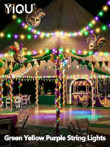 200 LED Extendable Green Yellow Purple Mardi Gras Lights Outdoor Indoor