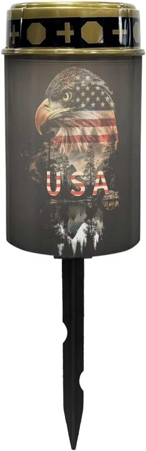 American Flag Eagle Print Solar Garden Stake Lights, Yard Solar Lights Cemetery Decorations for Grave Outdoor Sympathy Memorial Gift for Grandma