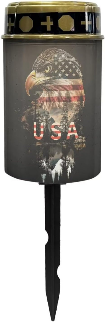 American Flag Eagle Print Solar Garden Stake Lights, Yard Solar Lights Cemetery Decorations for Grave Outdoor Sympathy Memorial Gift for Grandma
