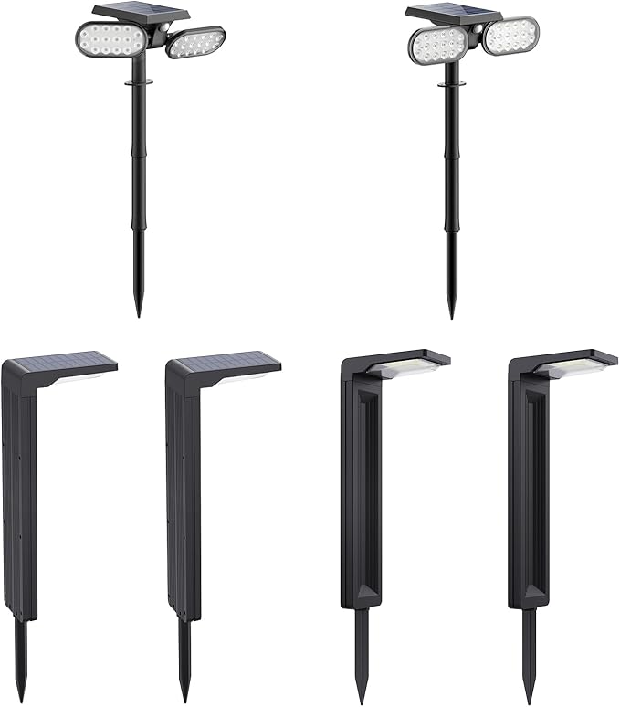 Sunvivo 2 Pack Motion Solar Lights Outdoor and 4 Pack Solar Pathway Lights Bundle