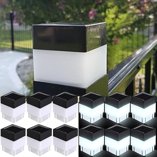 Solar LED Fence Post Cap for Wrought Iron and Aluminum Or Garden, Solar Fence Lights White Light, for Garden, Yard, Pathway 2In X 2In (5cm X 5cm)(White Light) 12PC