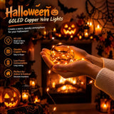 Dazzle Bright Halloween Fairy String Lights, Total 40FT 120LED Copper Wire Battery Operated Waterproof Lights, Halloween Decorations for Indoor Home Outdoor Garden Patio Yard Party Decor (Orange)