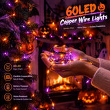 Dazzle Bright Purple and Orange Halloween Fairy String Lights, 4 Pack Total 80FT 240LED Copper Wire Battery Operated Waterproof Lights, Halloween Decorations for Indoor Home Patio Yard Party Decor