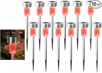 12PCS Red Solar Outdoor Lights LED Steel Garden Solar Powered Landscape Driveway Light Lamp Yar Pathway Stake Lights