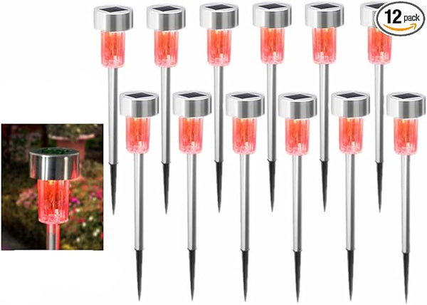 12PCS Red Solar Outdoor Lights LED Steel Garden Solar Powered Landscape Driveway Light Lamp Yar Pathway Stake Lights | Lumora
