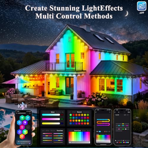 300FT Permanent Outdoor Lights, Smart RGB+IC Eaves Lights for House, App & Remote Control, LED Roofline Lights, Waterproof Exterior House Lights for Year-Round Christmas & Holiday Lighting
