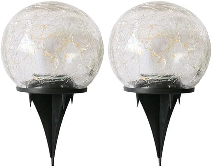 2pcs Solar Lawn Lights Outdoor Garden Path Lights Waterproof Cracked Ball Design 12cm Warm Yellow 30 LED Landscape Lighting for Yard and Patio