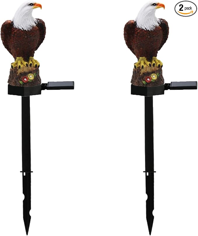 2 Pack Eagle Figurine Garden Solar Stake Light, Waterproof Eagle Shape Stake Lights, Solar Eagle Lights Outdoor Decorative Garden Lights for Garden Yard Balcony Patio Lawn Festival Decor