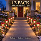 DERAYSION 12 Pack Solar Lights Outdoor, Christmas Solar Pathway Lights Auto On/Off Waterproof Garden Lights for Path, Yard, Walkway, Driveway Christmas Décor