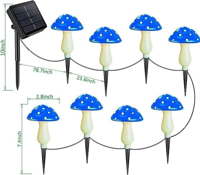 Generic Mushroom Solar Lights Outdoor, Waterproof Mushroom Landscape Lights 8 Lighting Modes Mushroom Garden Fairy Lights (Blue, 8 Pack)