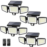 Tuffenough Solar Outdoor Lights 2500LM 210 LED Security Lights with Remote Control,3 Heads Motion Sensor Lights, IP65 Waterproof,270° Wide Angle Flood Wall Lights with 3 Modes(4 Pack)